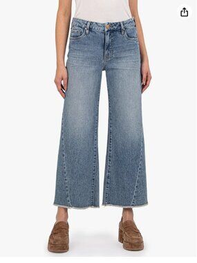 Kut from the Kloth Meg High-rise Fab Ab Wide Leg Back Forward Raw Hem in Defiant